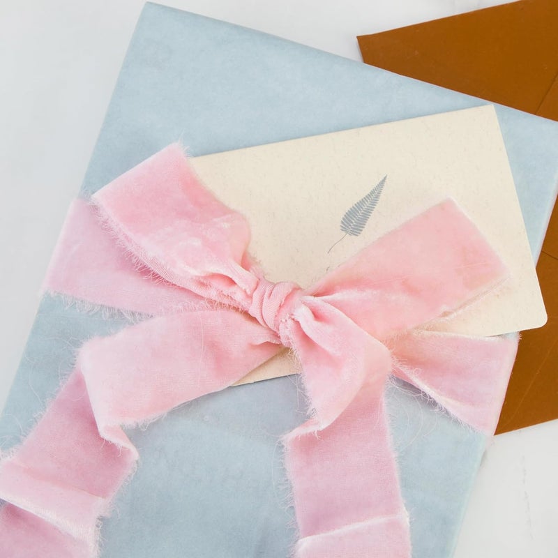 Keypan Dusty Pink Velvet Ribbon for Gift Wrapping 1-1/2 Inch Wide Handmade Fringe Fabric Ribbons for Christmas Decorations, Baby Shower, Flower Bouquet, 3 Ydars - Image 5